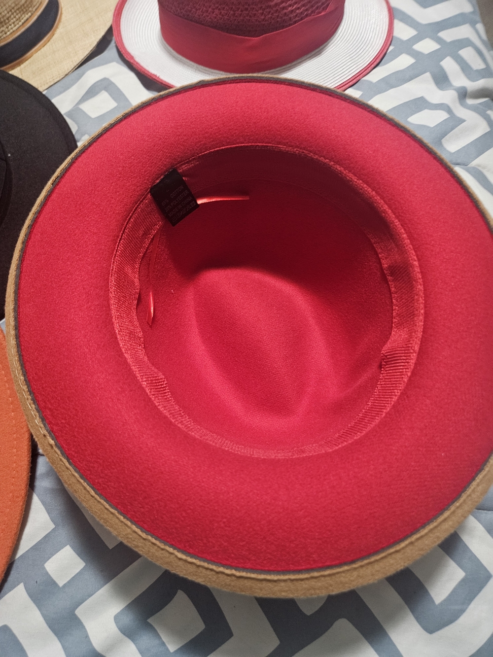 Red Lined Brown Felt Hat - Bold Red Interior